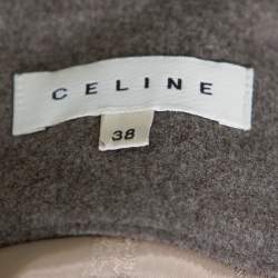 Celine Grey Wool Waist Tie Detail Faux Wrap Asymmetric Hem Skirt M