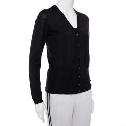 Celine Black Cashmere & Silk Button Front Cardigan M