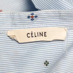 Celine Blue Striped Cotton Embroidered Asymmetric Hem Shirt Dress M