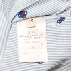 Celine Blue Striped Cotton Embroidered Asymmetric Hem Shirt Dress M