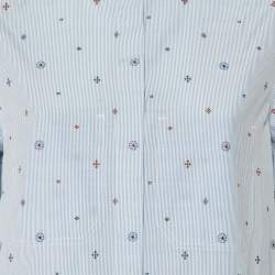 Celine Blue Striped Cotton Embroidered Asymmetric Hem Shirt Dress M