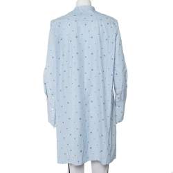 Celine Blue Striped Cotton Embroidered Asymmetric Hem Shirt Dress M