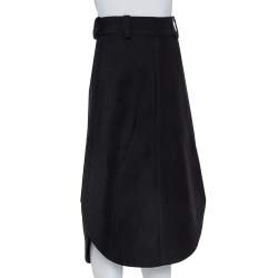 Celine Black Wool Rounded Hem Midi Skirt S