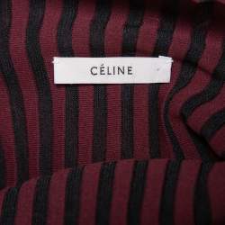 Pre Owned Celine Burgundy Striped Knit Structured Neck Detail Top S
