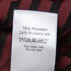 Pre Owned Celine Burgundy Striped Knit Structured Neck Detail Top S
