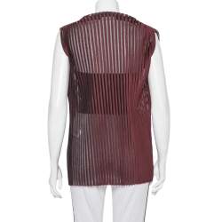 Pre Owned Celine Burgundy Striped Knit Structured Neck Detail Top S
