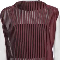 Pre Owned Celine Burgundy Striped Knit Structured Neck Detail Top S