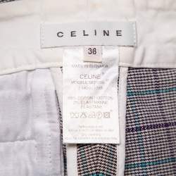 Celine Vintage Grey Micro Check Pattern Cotton Shorts S