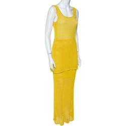 Celine Vintage Yellow Open Knit Long Tank Top & Maxi Skirt M