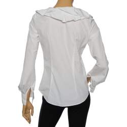 Pre Owned Celine White Cotton Ruffled Neck Detail Shirt M