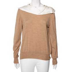 Celine Light Brown Merino Wool And Silk Collar Detail Sweater M