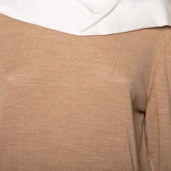 Celine Light Brown Merino Wool And Silk Collar Detail Sweater M