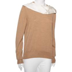 Celine Light Brown Merino Wool And Silk Collar Detail Sweater M