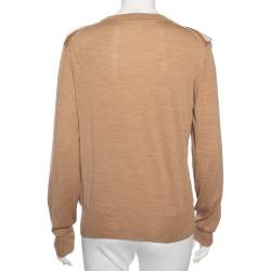 Celine Light Brown Merino Wool And Silk Collar Detail Sweater M