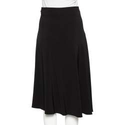 Celine Black Crepe Pleated Detail Asymmetrical Hem Midi Skirt S