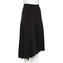 Celine Black Crepe Pleated Detail Asymmetrical Hem Midi Skirt S