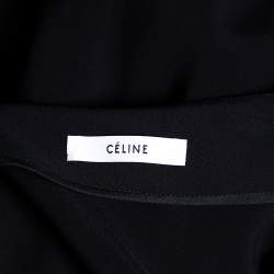 Celine Black Crepe Pleated Detail Asymmetrical Hem Midi Skirt S