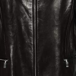Celine Vintage Brown Leather Shearling Collar Zip Front Jacket L