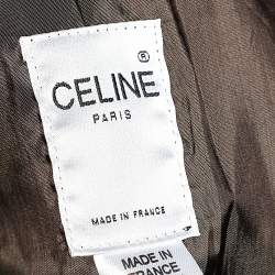 Celine Vintage Brown Leather Shearling Collar Zip Front Jacket L