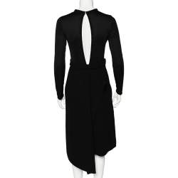 Pre Owned Celine Black Crepe & Silk Cut-Out Back Detailed Long Sleeve Dress M