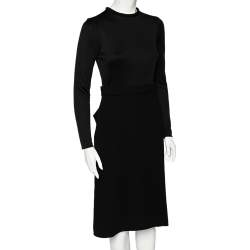 Pre Owned Celine Black Crepe & Silk Cut-Out Back Detailed Long Sleeve Dress M