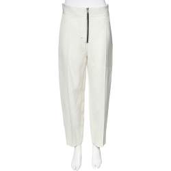 Celine Cream Textured Silk Zip Front Pants M