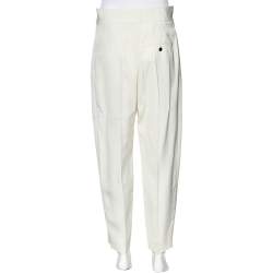 Celine Cream Textured Silk Zip Front Pants M