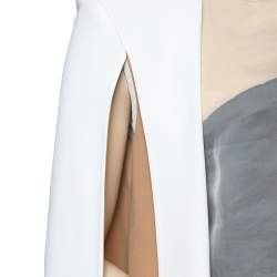 Pre Owned Celine Cream & Brown Crepe And Silk Cape Sleeve Sheer Detail Top M
