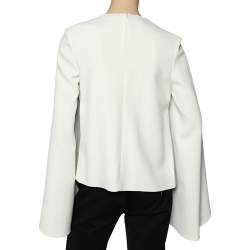 Pre Owned Celine Cream & Brown Crepe And Silk Cape Sleeve Sheer Detail Top M