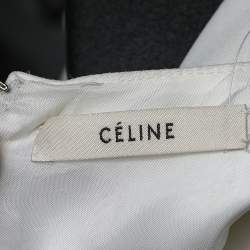 Pre Owned Celine Cream & Brown Crepe And Silk Cape Sleeve Sheer Detail Top M