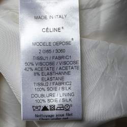 Pre Owned Celine Cream & Brown Crepe And Silk Cape Sleeve Sheer Detail Top M