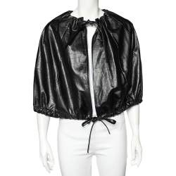 Celine Black Leather Drawstring Tie Cropped Cape M