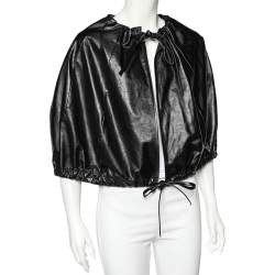 Celine Black Leather Drawstring Tie Cropped Cape M