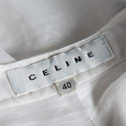 Celine White Cotton & Silk Pintuck Detail Sleeveless Top M