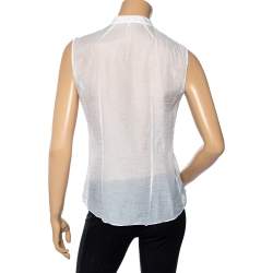Celine White Cotton & Silk Pintuck Detail Sleeveless Top M