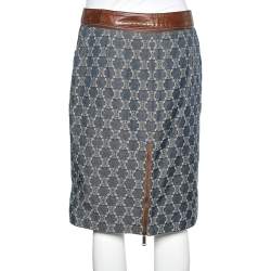 Celine Indigo Macadam Denim Detachable Leather Belt Skirt M