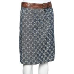 Celine Indigo Macadam Denim Detachable Leather Belt Skirt M