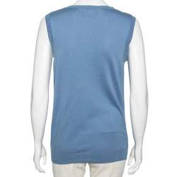 Pre Owned Celine Blue Knit Sleeveless Sweater S