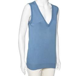 Pre Owned Celine Blue Knit Sleeveless Sweater S