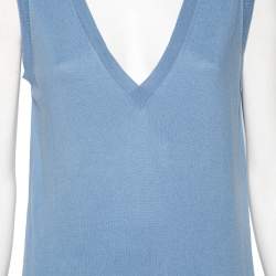 Pre Owned Celine Blue Knit Sleeveless Sweater S