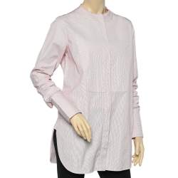 Pre Owned Celine Red Cotton Band Collar Oversized Masculine Tuxedo Shirt L