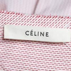 Pre Owned Celine Red Cotton Band Collar Oversized Masculine Tuxedo Shirt L