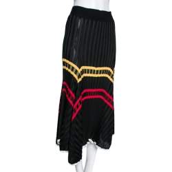 Celine Black Knit Striped Asymmetrical Midi Skirt S