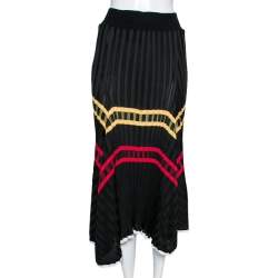 Celine Black Knit Striped Asymmetrical Midi Skirt S