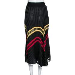 Celine Black Knit Striped Asymmetrical Midi Skirt S