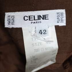 Celine Vintage Brown Linen & Silk Faux Wrap Skirt L