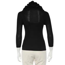 Pre Owned Celine Black Wool Knit Ruffled Structured Neck Detail Top S