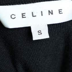 Pre Owned Celine Black Wool Knit Ruffled Structured Neck Detail Top S