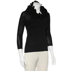 Pre Owned Celine Black Wool Knit Ruffled Structured Neck Detail Top S