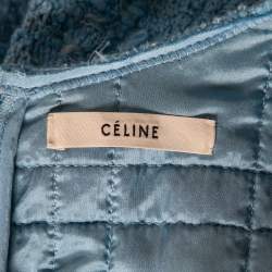 Pre Owned Celine Blue Tweed Fringed Hem Sleeveless Mini Dress M